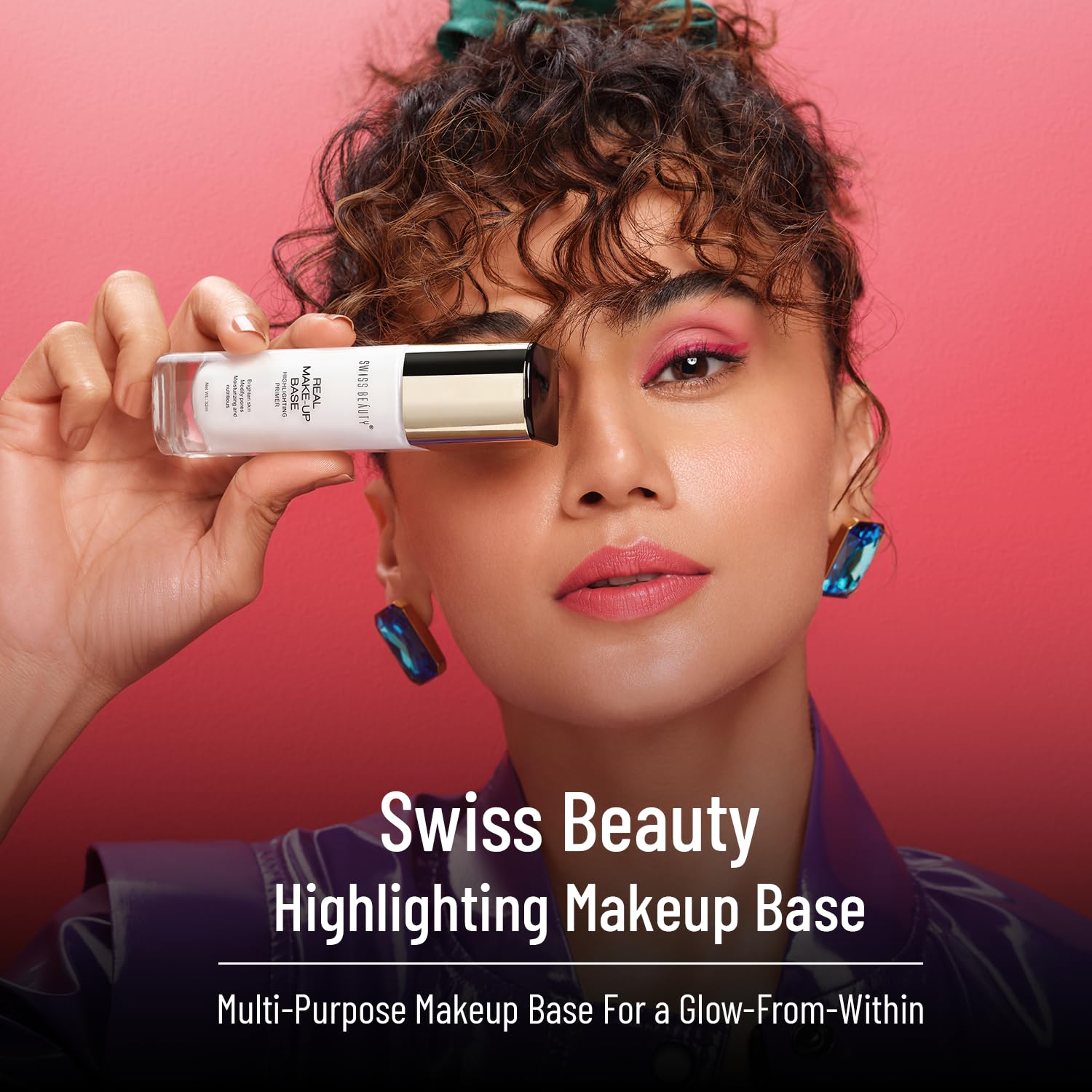 Swiss Beauty Real Makeup Base Highlighting Primer| Skin-Hydrating Poreless Primer With Natural Glow Finish For Face Makeup |Shade - 02 Golden-Tint, 32Ml