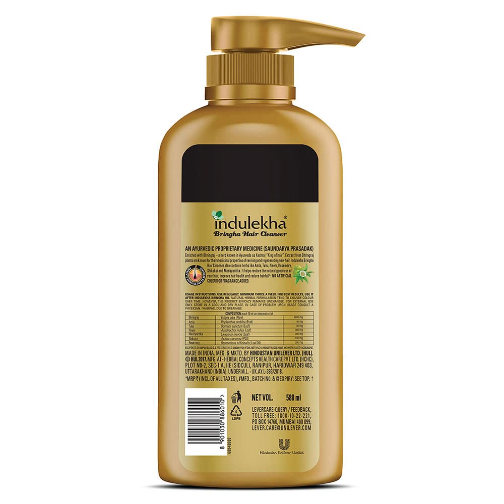 Indulekha Bringha Shampoo, Proprietary Ayurvedic Medicine For Hairfall, 580Ml & Bringha Shampoo, 200Ml