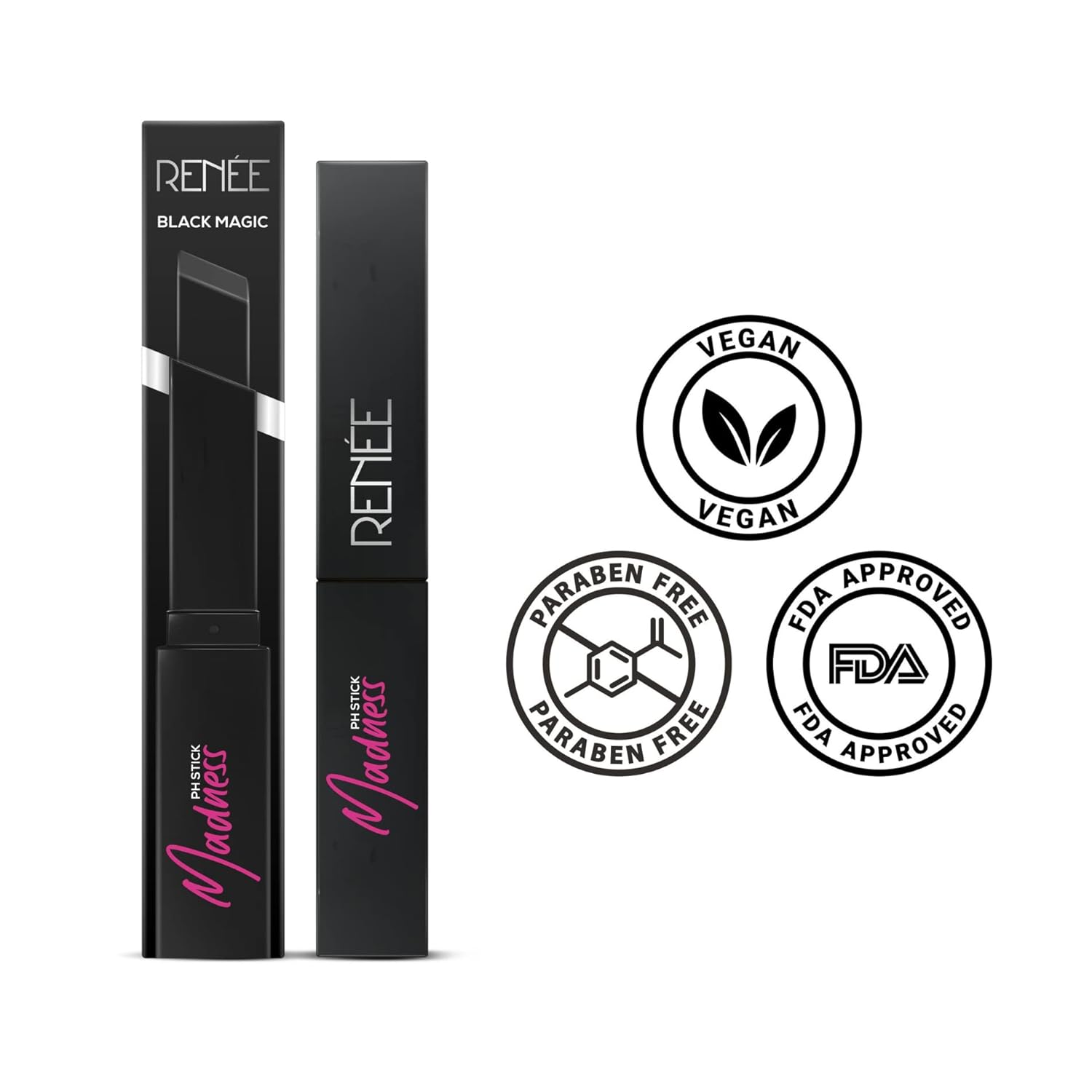 RENEE Madness Ph Lipstick | Black Lipstick With Glossy Pink Payoff| Long Lasting Nourishment, Enriched With Vitamin E & Jojoba Oil| Vegan & Paraben Free | 3gm