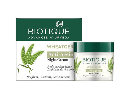 Biotique Wheat Germ Anti- Ageing Night Cream | Reduces Fine Lines | Lightens dark Spots | 50 g
