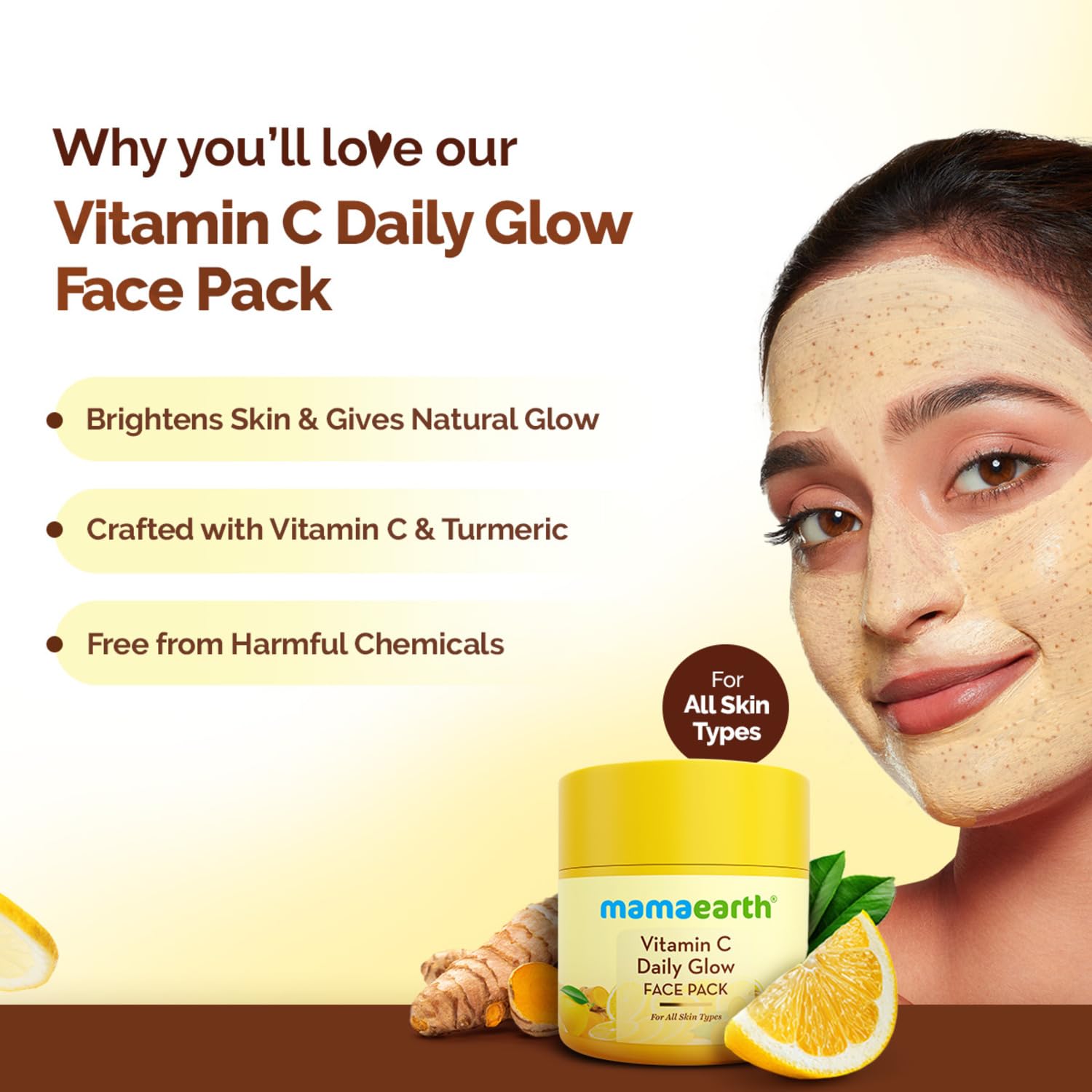 Mamaearth Vitamin C Daily Glow Face Pack with Vitamin C & Turmeric for Illuminating Skin - 100 g
