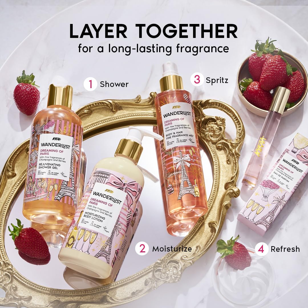 Nykaa Wanderlust Dreaming of Paris Body & Hair Mist, Champagne & Berries Fragrance, Cruelty-Free, Long-Lasting Fine Perfume Spray, 200ml