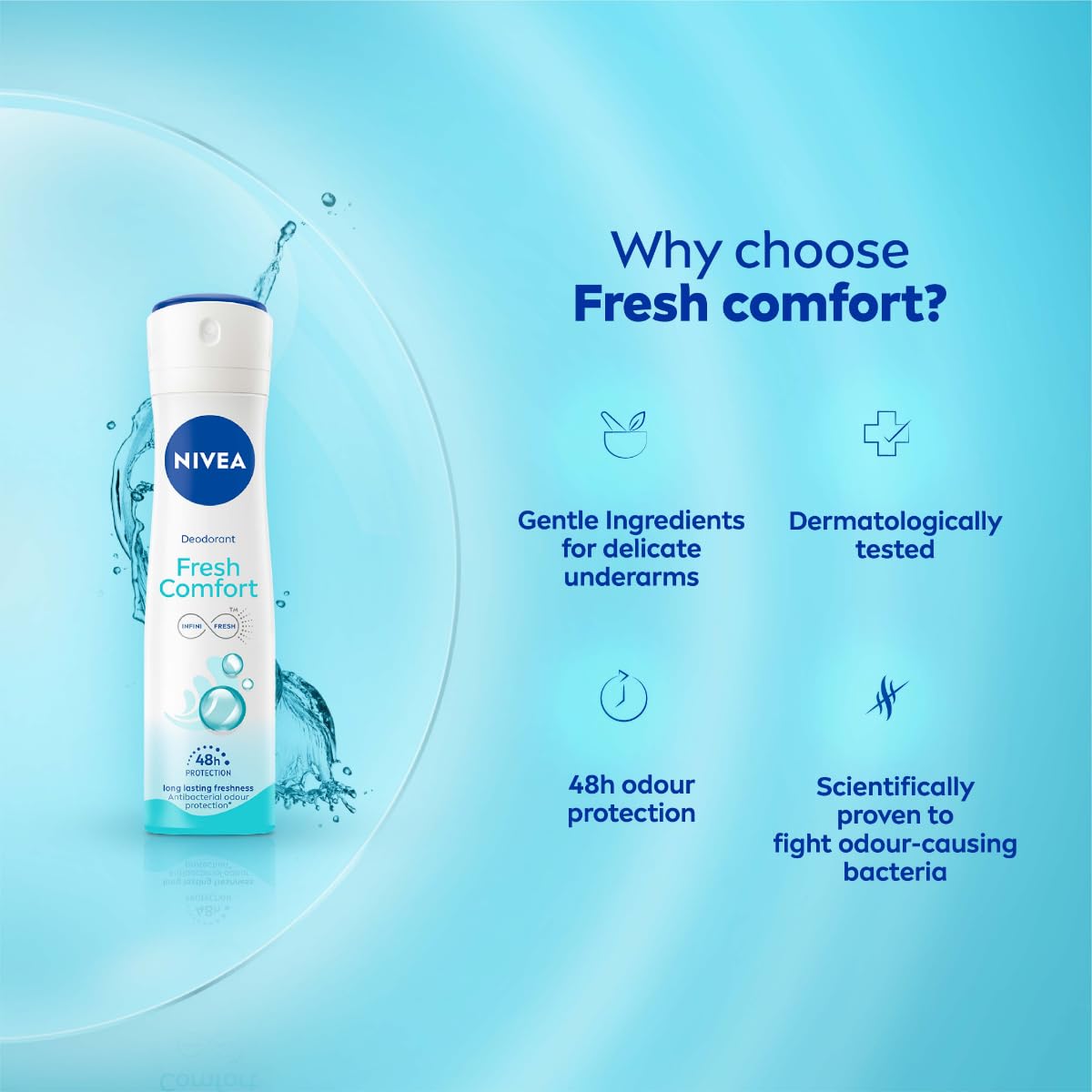 NIVEA Fresh Comfort Deodorant, 150ml | 48 H Smooth & Beautiful Underarms