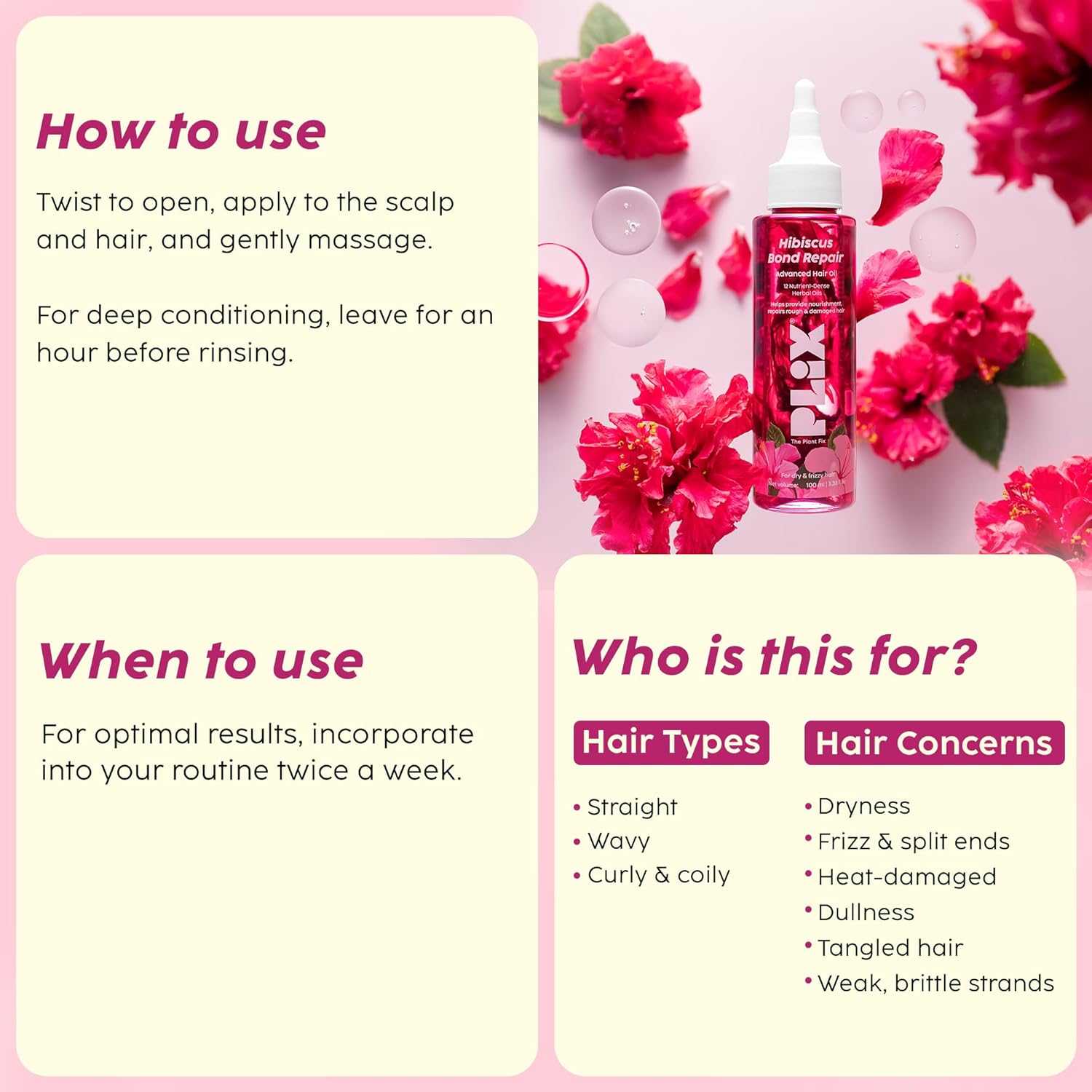 PLIX - THE PLANT FIX Hibiscus Bond Repair Advanced Hair Oil for Damaged Hair - 100ml