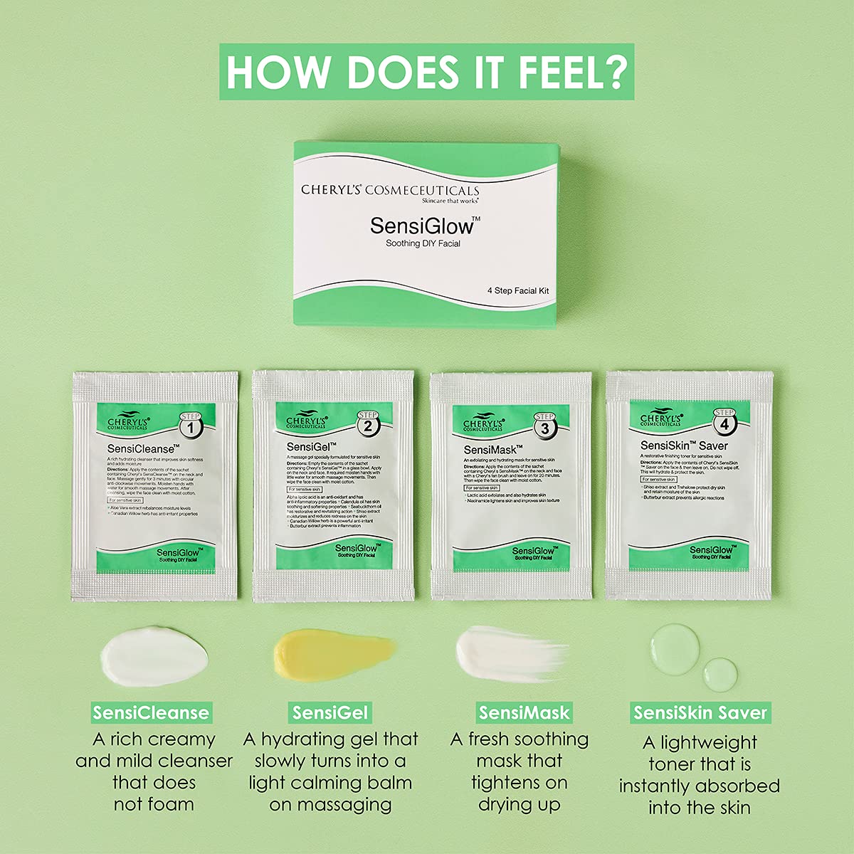 Cheryl’s Cosmeceuticals SensiGlow 1 Pack Skin Soothing 4-step Easy DIY Anti -Irritant Facial Kit for Sensitive Skin for Women and Men, 17 gm