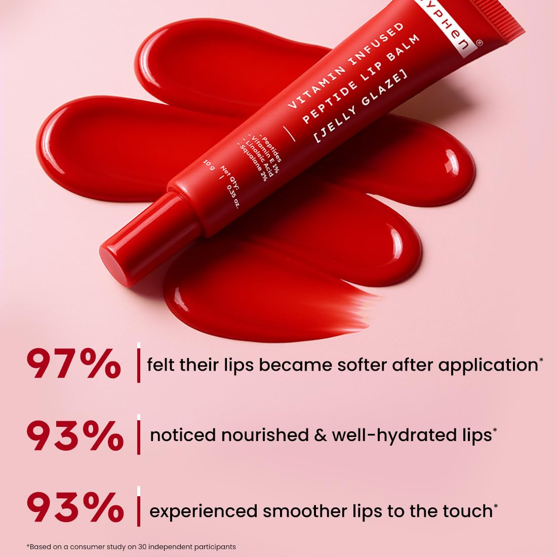 Hyphen Tinted Lip Balm, Brightens Dark & Dry Lips - 1% Vitamin E, Peptide & Squalane - Jelly Glaze (10g)