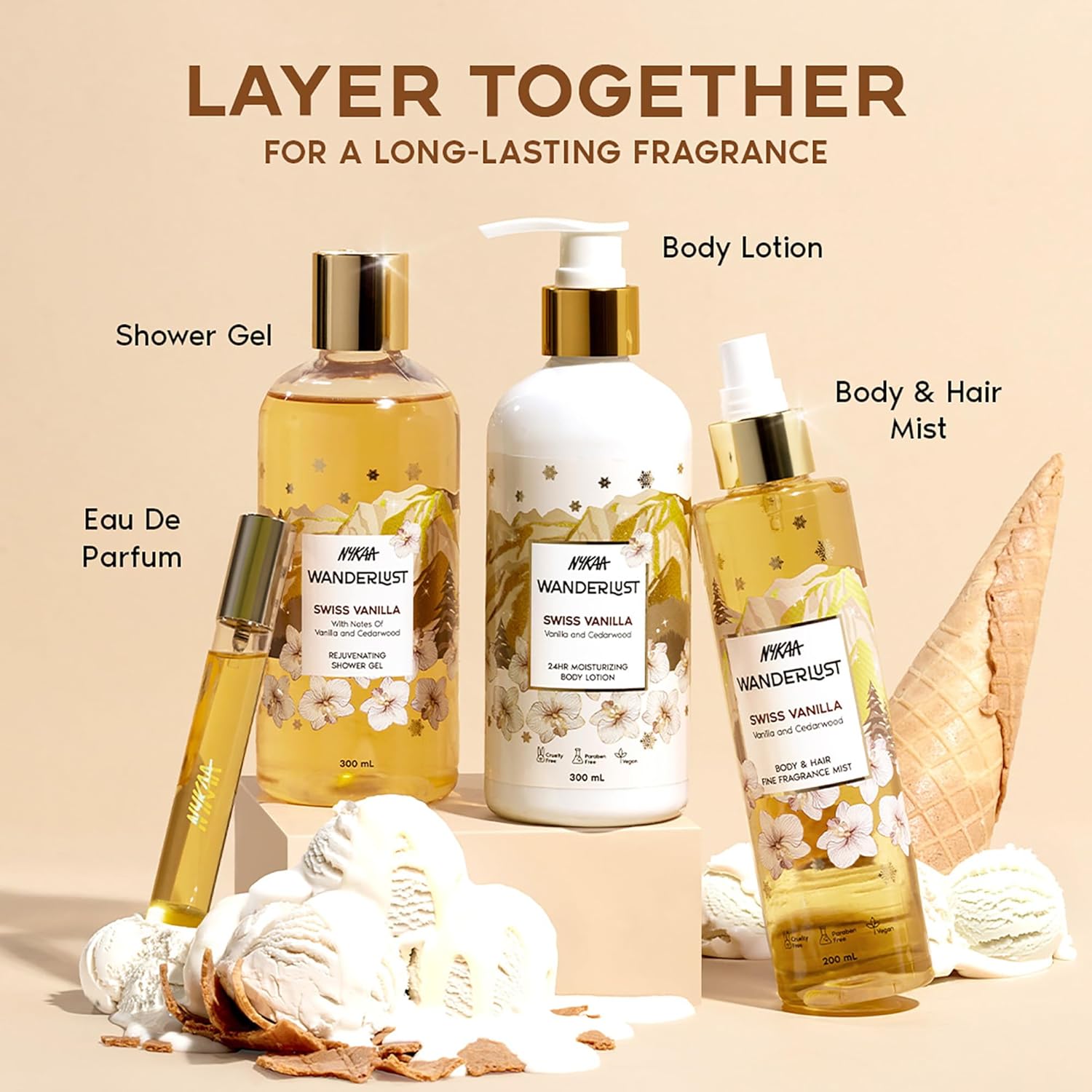 Nykaa Wanderlust Swiss Vanilla Fragrance Mist, Vanilla and Cedarwood Scent, Body and Hair Spray, Hydrating and Refreshing, Vegan and Paraben Free, 200ml