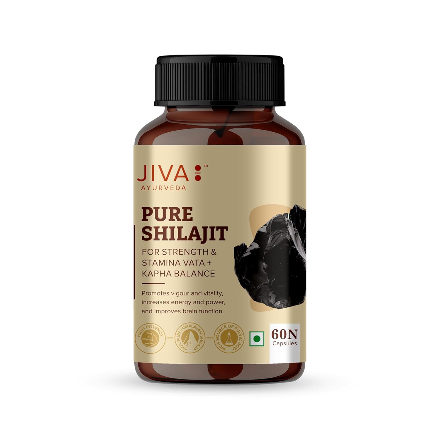 Jiva Ayurveda Pure Shilajeet (60 Capsules) For vigour and vitality, energy and power, brain function