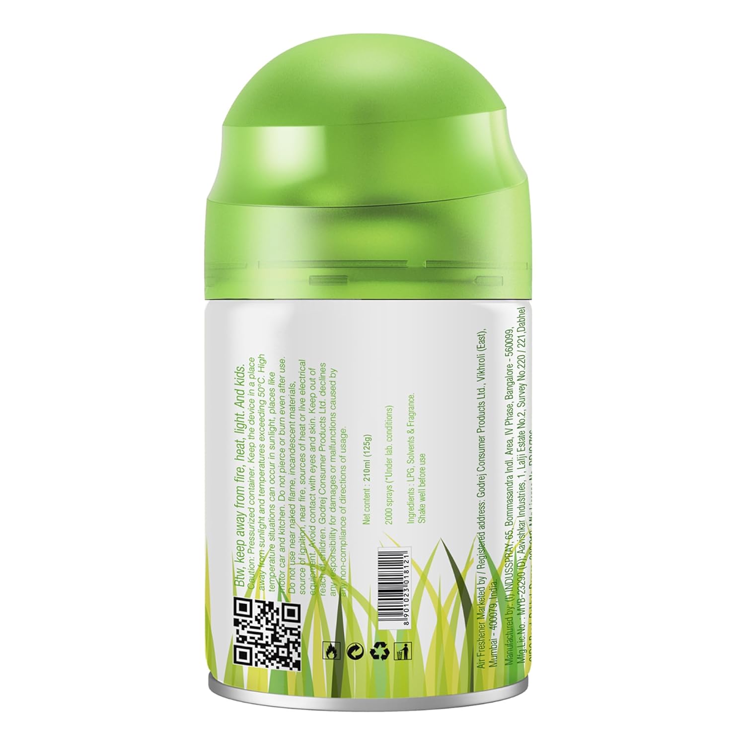 Godrej aer Matic Automatic Room Fresheners Refill Pack | Fresh Lush Green | 2200 Sprays Guaranteed | Lasts up to 60 days (210ml)