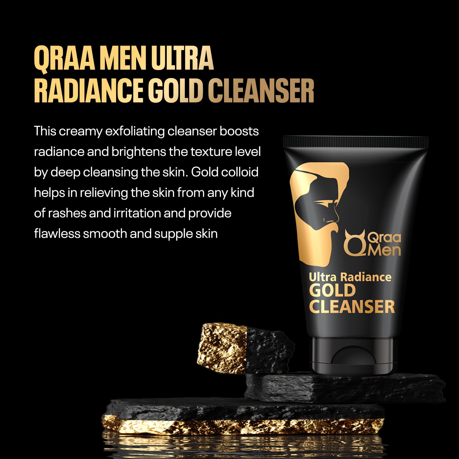 Qraa Men Gold Face Wash with 24K Gold | Deep cleansing, Anti-Ageing, Skin Brightening and Whitening Face Cleanser-100g