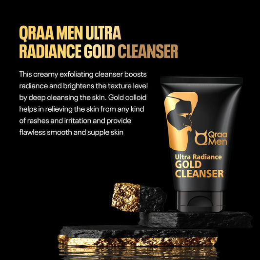 Qraa Men Gold Face Wash with 24K Gold | Deep cleansing, Anti-Ageing, Skin Brightening and Whitening Face Cleanser-100g