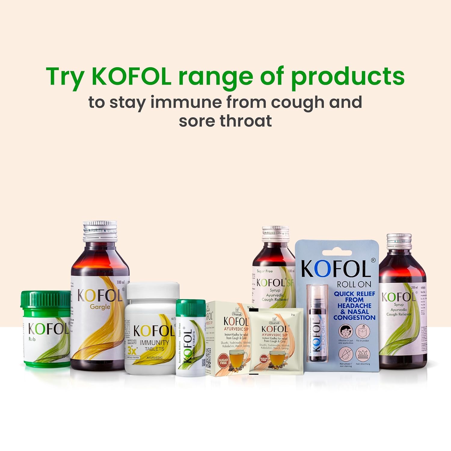 Kofol Chewable Tablets | Ayurvedic Relief for Sore Throat & Dry Cough | Sugar-Free, Easy to Carry, Quick & Effective Throat Care – 90 Tablets (Pack of 5)