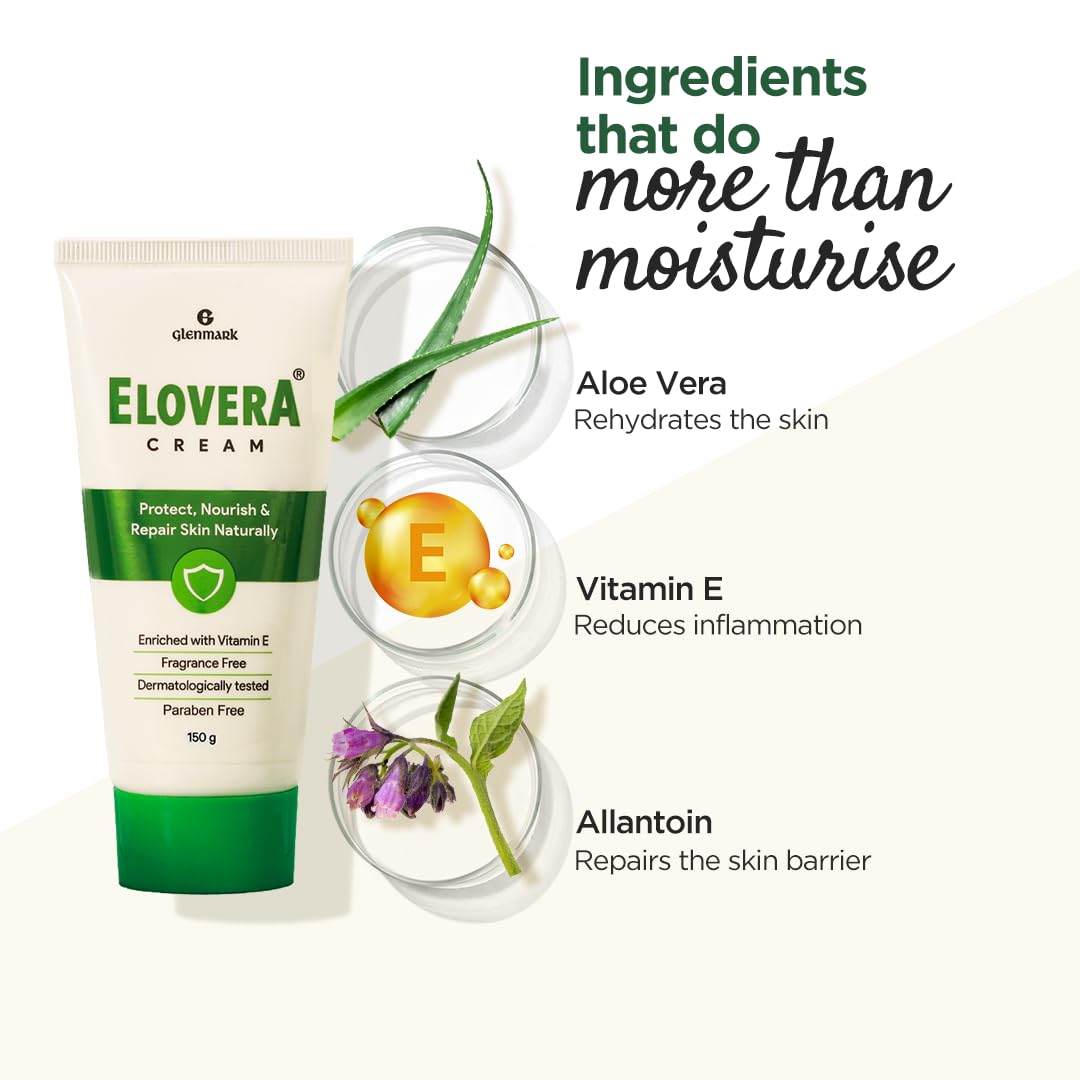 Glenmark Elovera Moisturising Cream For Dry Skin - 150 gm