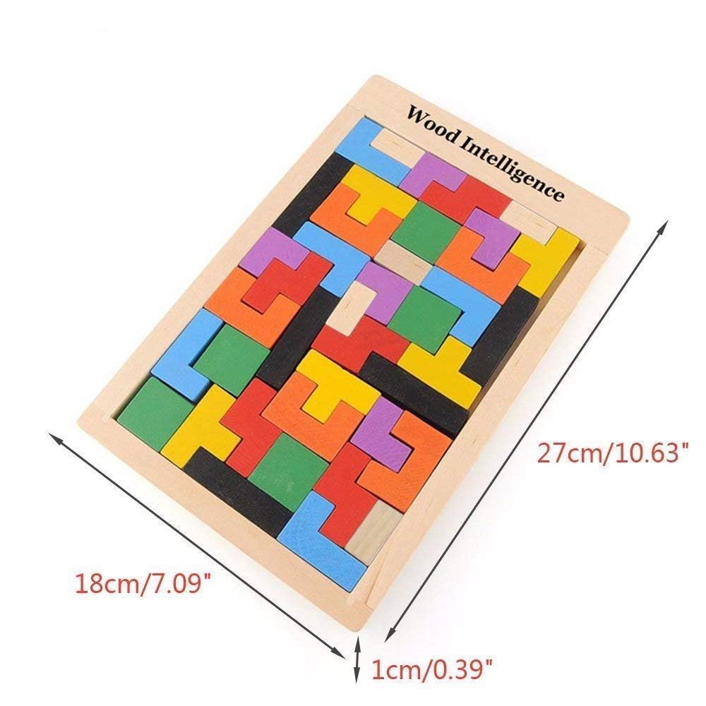 Wooden Intelligence Puzzle Game with Colorful Blocks, Brain Teaser Shape Matching Toy for Kids
