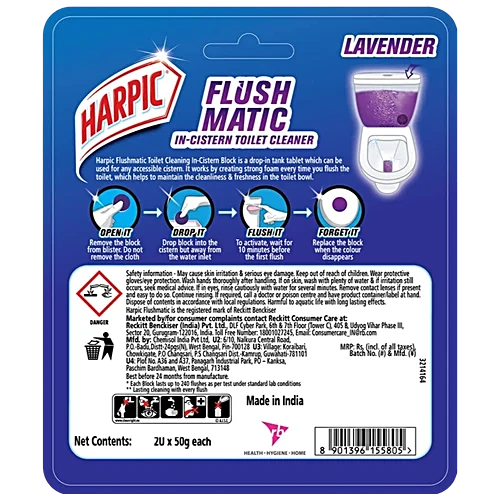 Harpic Flushmatic In-Cistern Toilet Cleaner Block - Lavender, 100 g