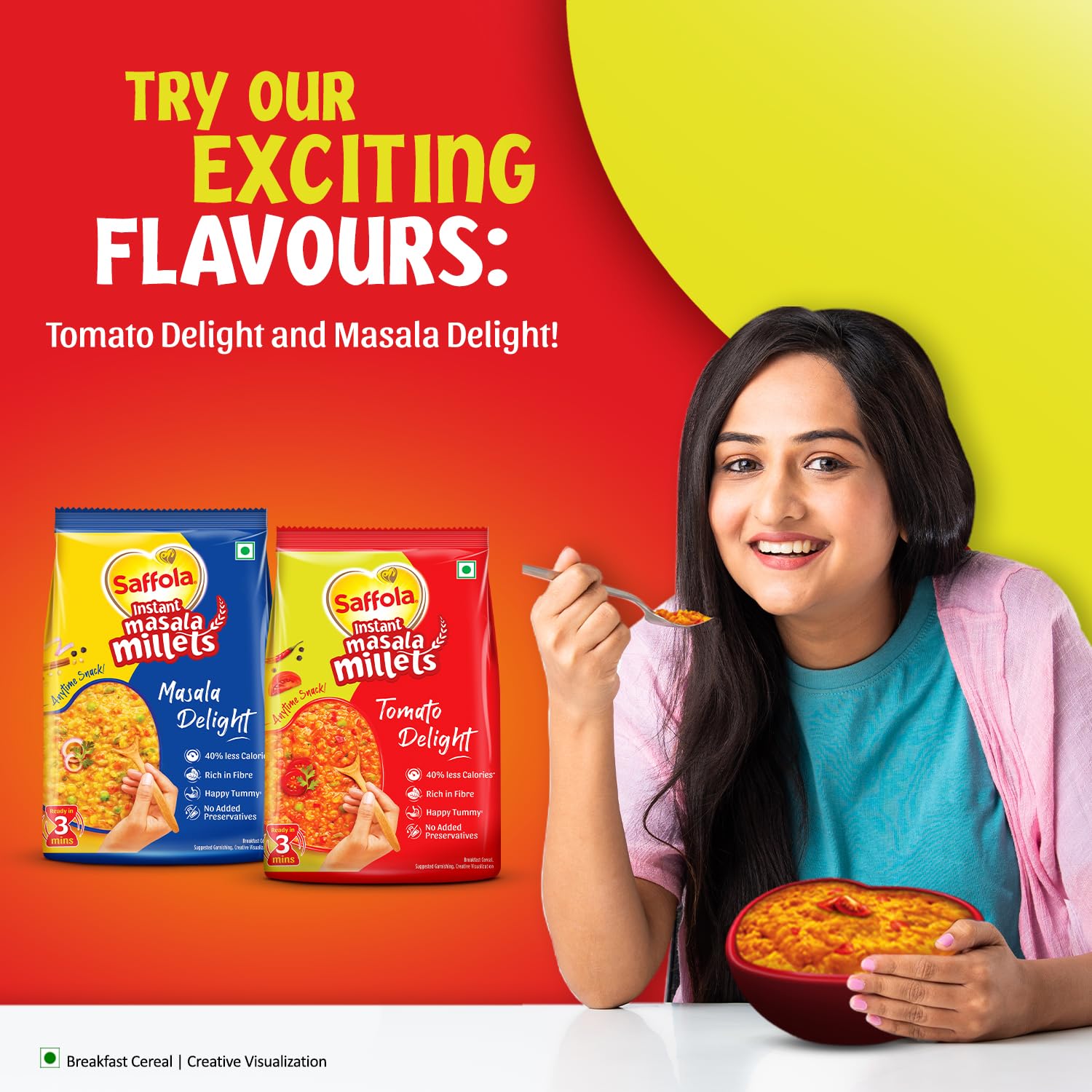 Saffola Masala Millets Tomato Delight| Lower in calories, Rich in Fibre | Yummy Millets for Happy Tummy, 225g