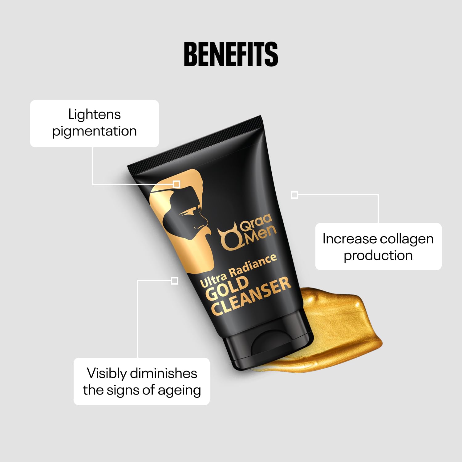Qraa Men Gold Face Wash with 24K Gold | Deep cleansing, Anti-Ageing, Skin Brightening and Whitening Face Cleanser-100g
