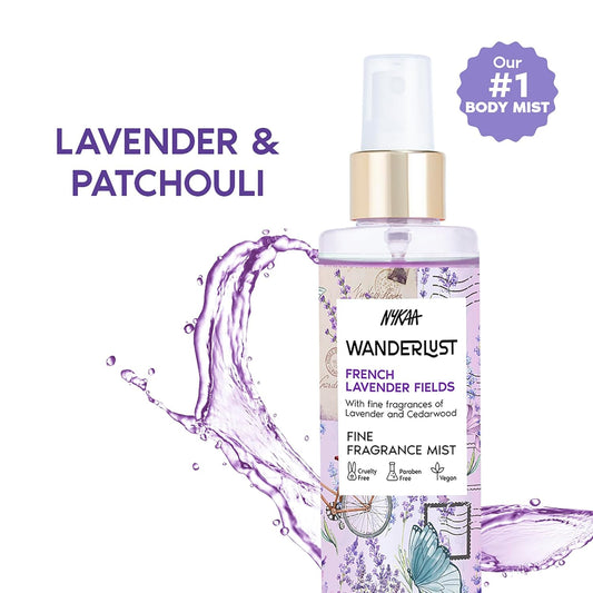 Nykaa Wanderlust French Lavender Body & Hair Fine Fragrance I Perfume Mist for Women – 200 ml |Lavender and Patchouli Perfume |