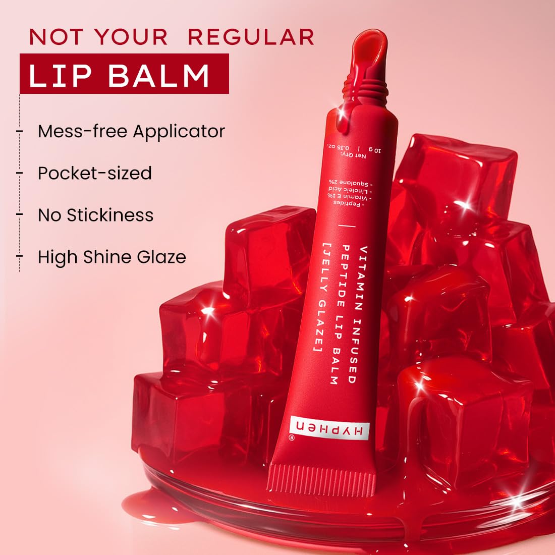 Hyphen Tinted Lip Balm, Brightens Dark & Dry Lips - 1% Vitamin E, Peptide & Squalane - Jelly Glaze (10g)