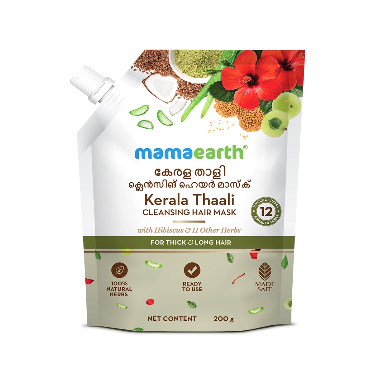 Mamaearth Kerala Thaali Cleansing Hair Mask with Power of 12 Herbs for Thick & Long Hair - 200 gm