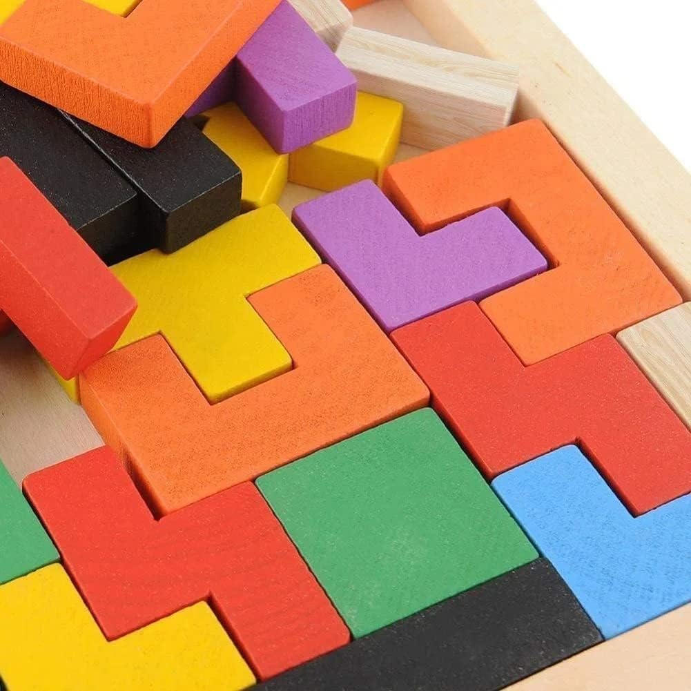 Wooden Intelligence Puzzle Game with Colorful Blocks, Brain Teaser Shape Matching Toy for Kids