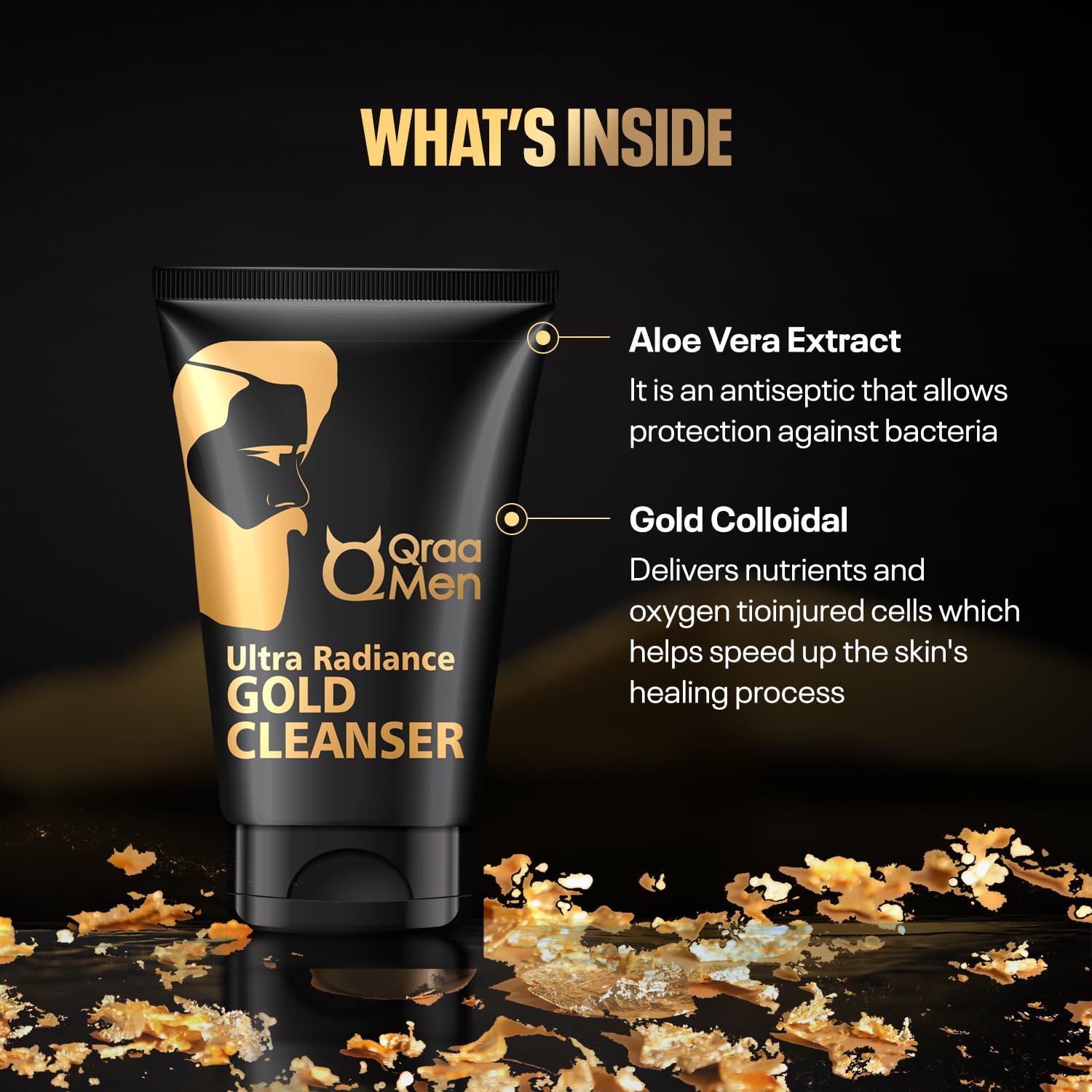 Qraa Men Gold Face Wash with 24K Gold | Deep cleansing, Anti-Ageing, Skin Brightening and Whitening Face Cleanser-100g