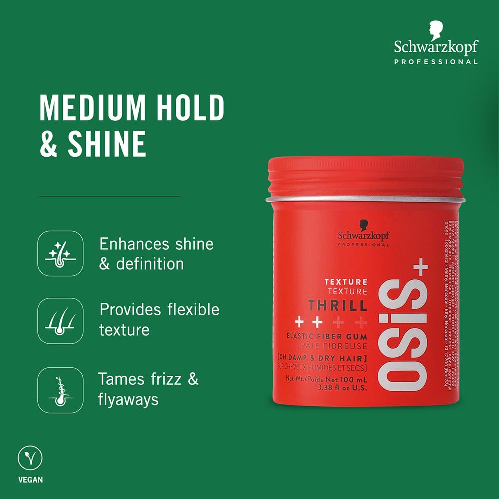 Schwarzkopf Professional Osis+ Thrill Elastic Clay Hair Styling Fibre Gum I Enhances Defination And Shine I Easy To Apply And Wash I Vegan | Tames Frizz And Fly Aways | 100 Ml.