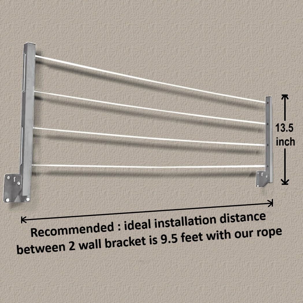 ERHETUS Heavy Duty Wall Mount Cloth Drying Stand | Foldable & Collapsible Cloth Dryer Hanger | Metal Clothes Dry Rack for Home, Balcony, Indoor, Outdoor with 40 Feet Rope and Fasteners (4 Tier)