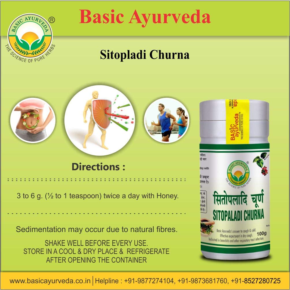 Basic Ayurveda Sitopaladi Churna – 100 gm For cough, cold and fever, abdominal pain, respiratory infections