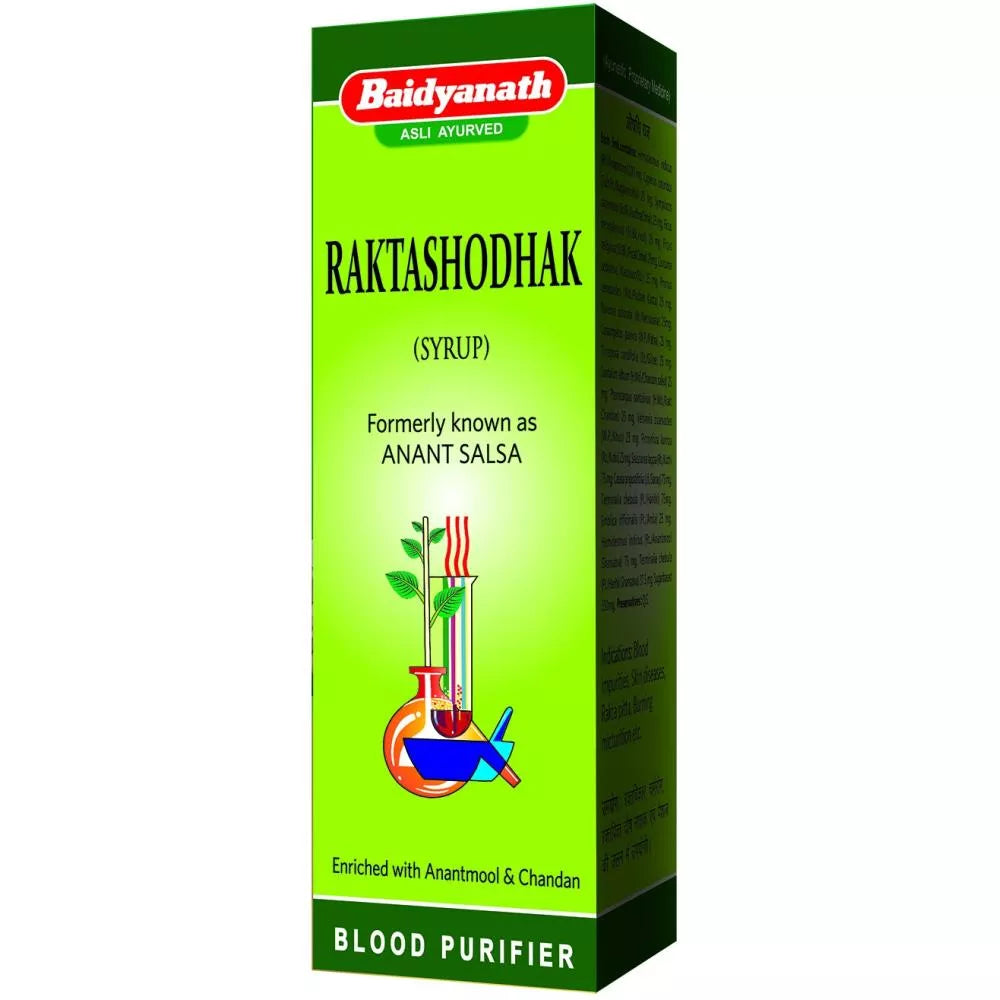 Baidyanath Raktashodhak Syrup (200ml) for skin infections, urticaria and pimples are treated