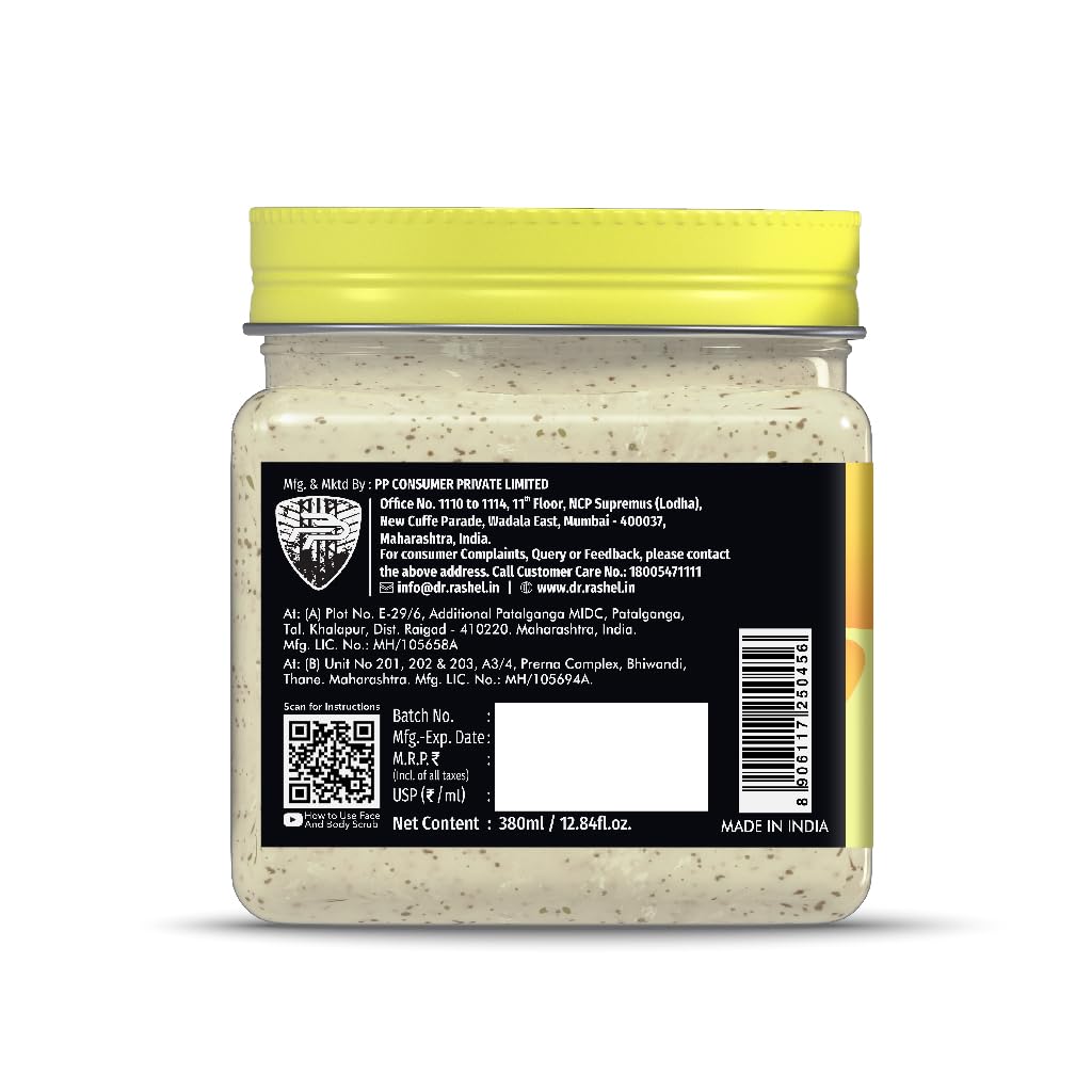 DR.RASHEL De-Tan Scrub For Face & Body (380 Ml) For Deep Exfoliation, Dead Skin Remove, Blackhead Remove