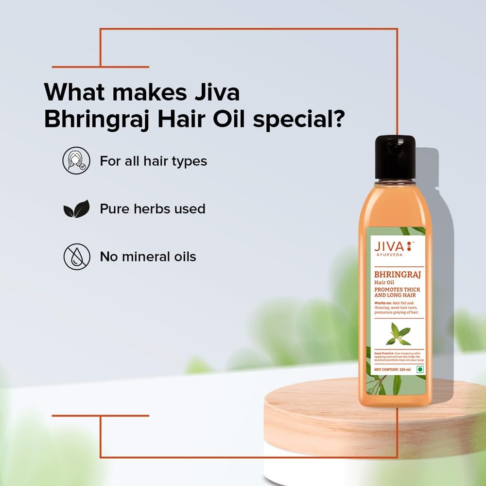 Jiva Bhringaraj Oil - 120ml (Pack of 1) | 100% Pure & Natural | Promotes Healthy Hair Growth | Helps to Prevent Dandruff