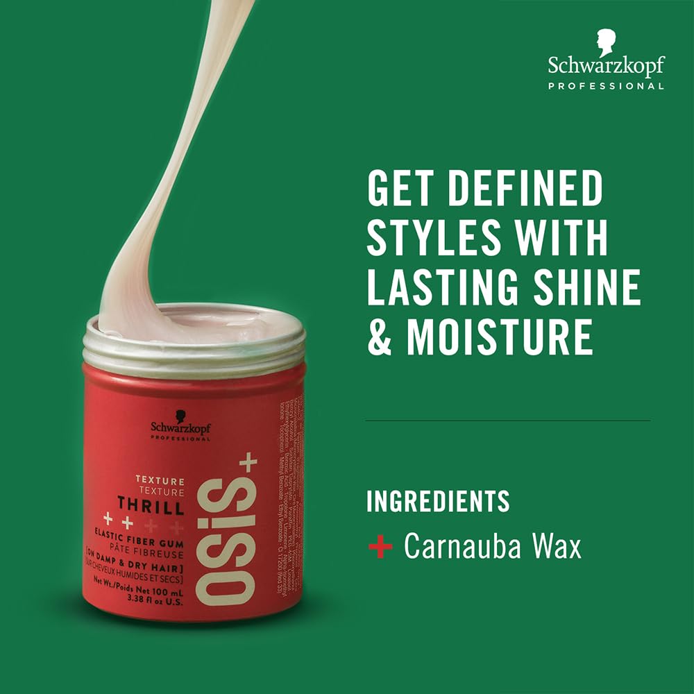 Schwarzkopf Professional Osis+ Thrill Elastic Clay Hair Styling Fibre Gum I Enhances Defination And Shine I Easy To Apply And Wash I Vegan | Tames Frizz And Fly Aways | 100 Ml.
