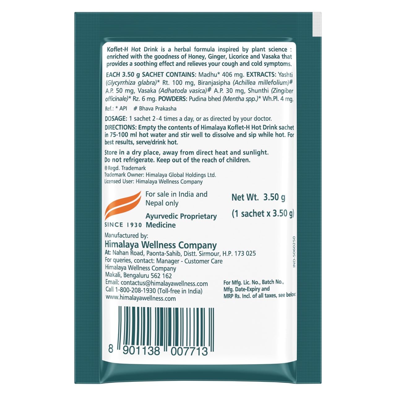 Himalaya Koflet-H Hot Drink | Ginger Flavor | Pack of 10 Sachets