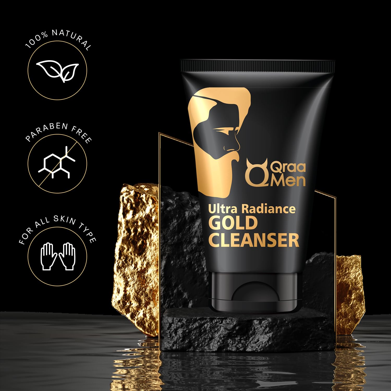 Qraa Men Gold Face Wash with 24K Gold | Deep cleansing, Anti-Ageing, Skin Brightening and Whitening Face Cleanser-100g