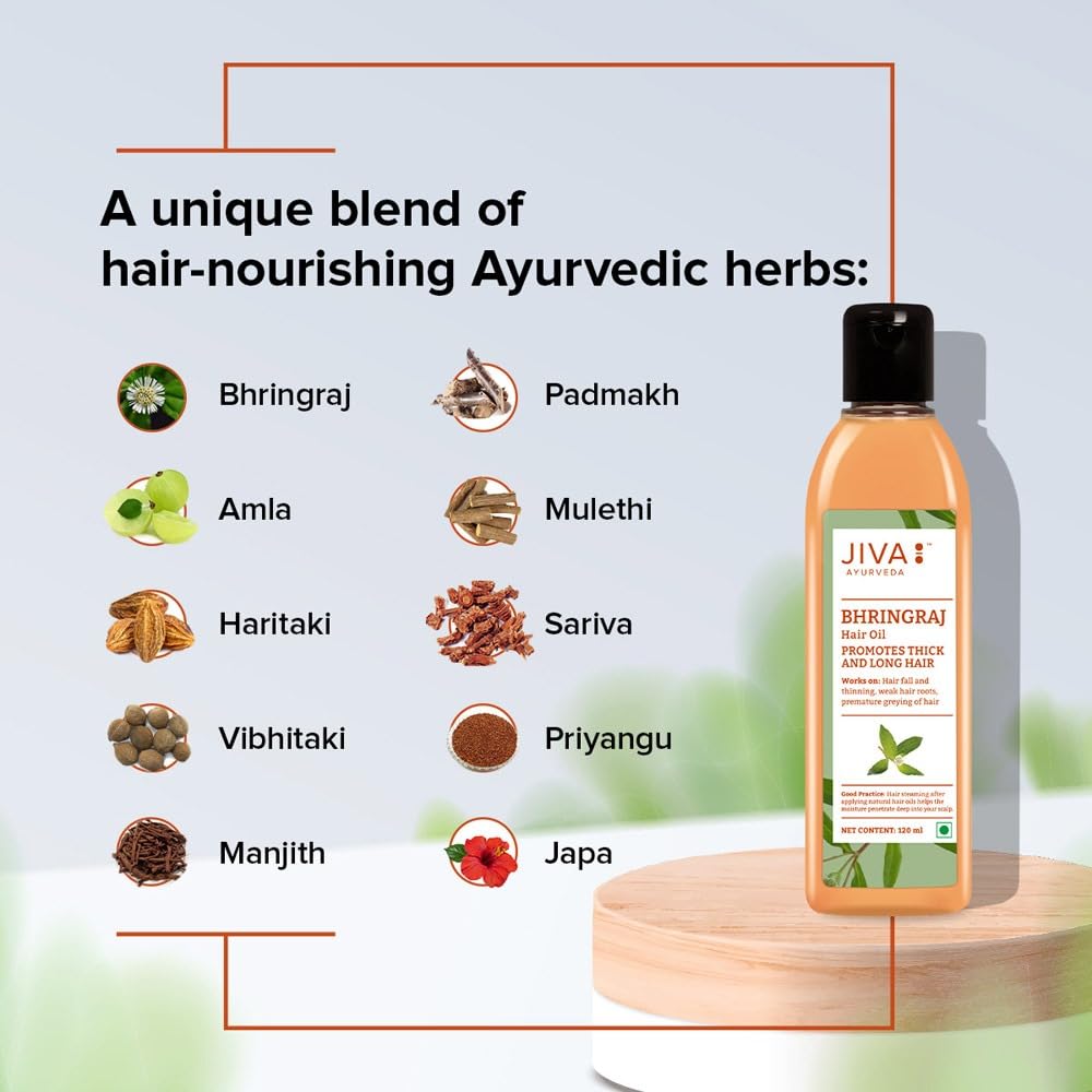 Jiva Bhringaraj Oil - 120ml (Pack of 1) | 100% Pure & Natural | Promotes Healthy Hair Growth | Helps to Prevent Dandruff