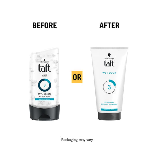 Schwarzkopf Taft Wet Hair Gel, 24-hour wet look effect, Extra Hold 3 with no stickiness