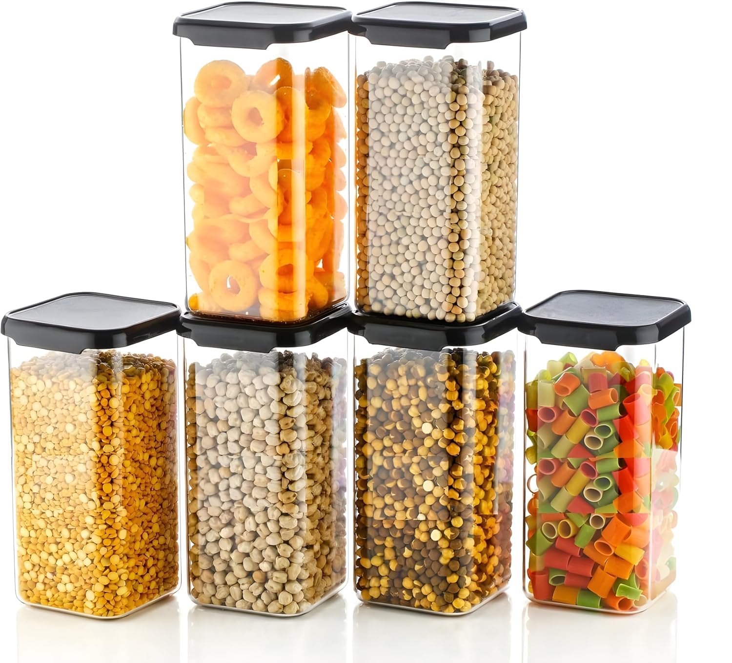 STELITE Plastic Storage Jar & Container Set Air-Tight BPA Free Containers for Food Storage Set Kitchen Organizer & Kitchen Storage Organization Multipurpose Jar (1100 ML, Set of 6, Black)