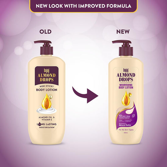 Bajaj Almond Drops Nourishing Body Lotion With Almond Butter | 72 Hr Moisture Retention | Enhances Skin Glow | Improves Skin Barrier | For All Skin Types | 400 ML
