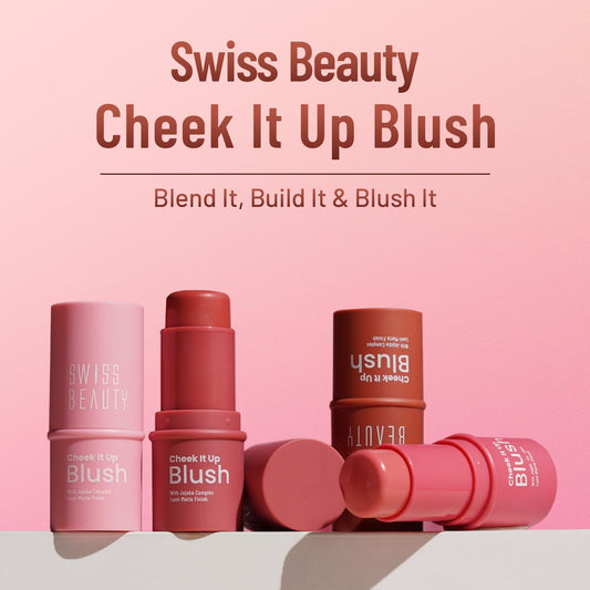 Swiss Beauty Cheek It Up Blush for Cheeks|Lumi-Matte Finish | Lightweight | Easily Blendable | With Jojoba Oil | Shade- High on Pink, 8g