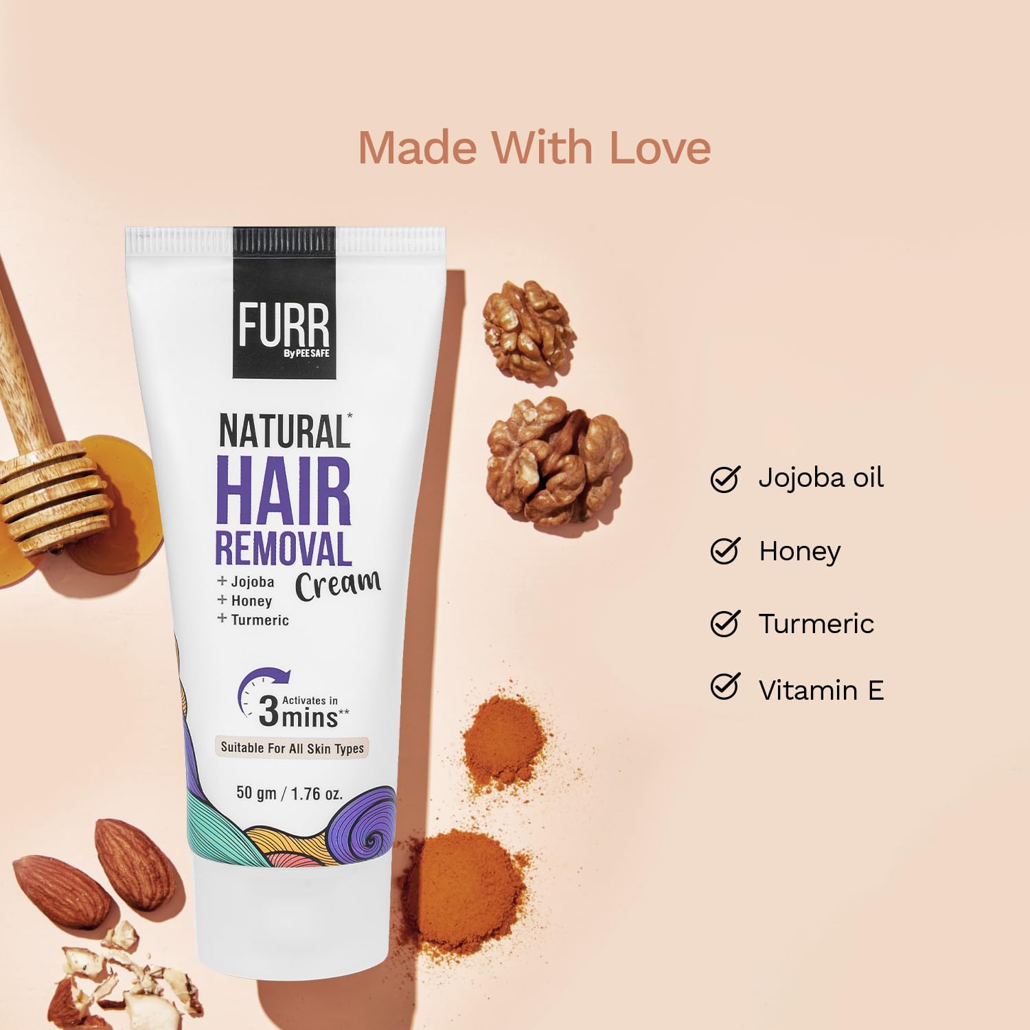 FURR Natural Hair Removal Cream -100gm For hydrated skin, Removing Hair
