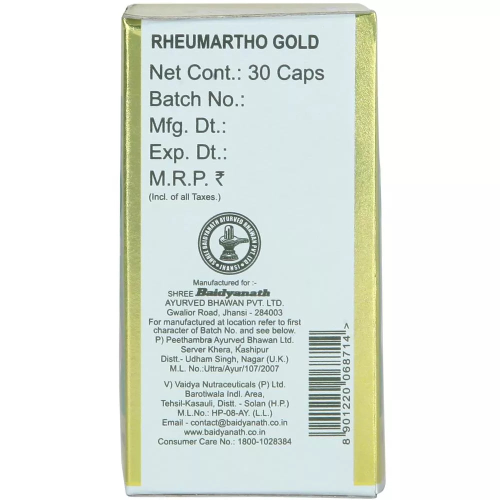 Baidyanath Rheumartho Gold Capsule (30caps) For Heel Pain, Back & Knee Pain, Arthritis and Rheumatism
