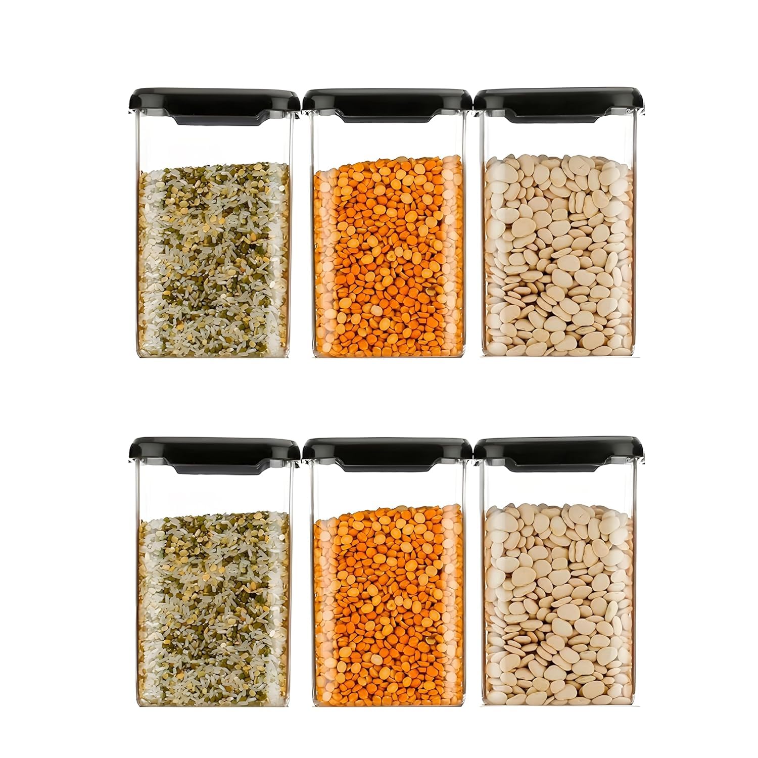 STELITE Plastic Storage Jar & Container Set Air-Tight BPA Free Containers for Food Storage Set Kitchen Organizer & Kitchen Storage Organization Multipurpose Jar (1100 ML, Set of 6, Black)