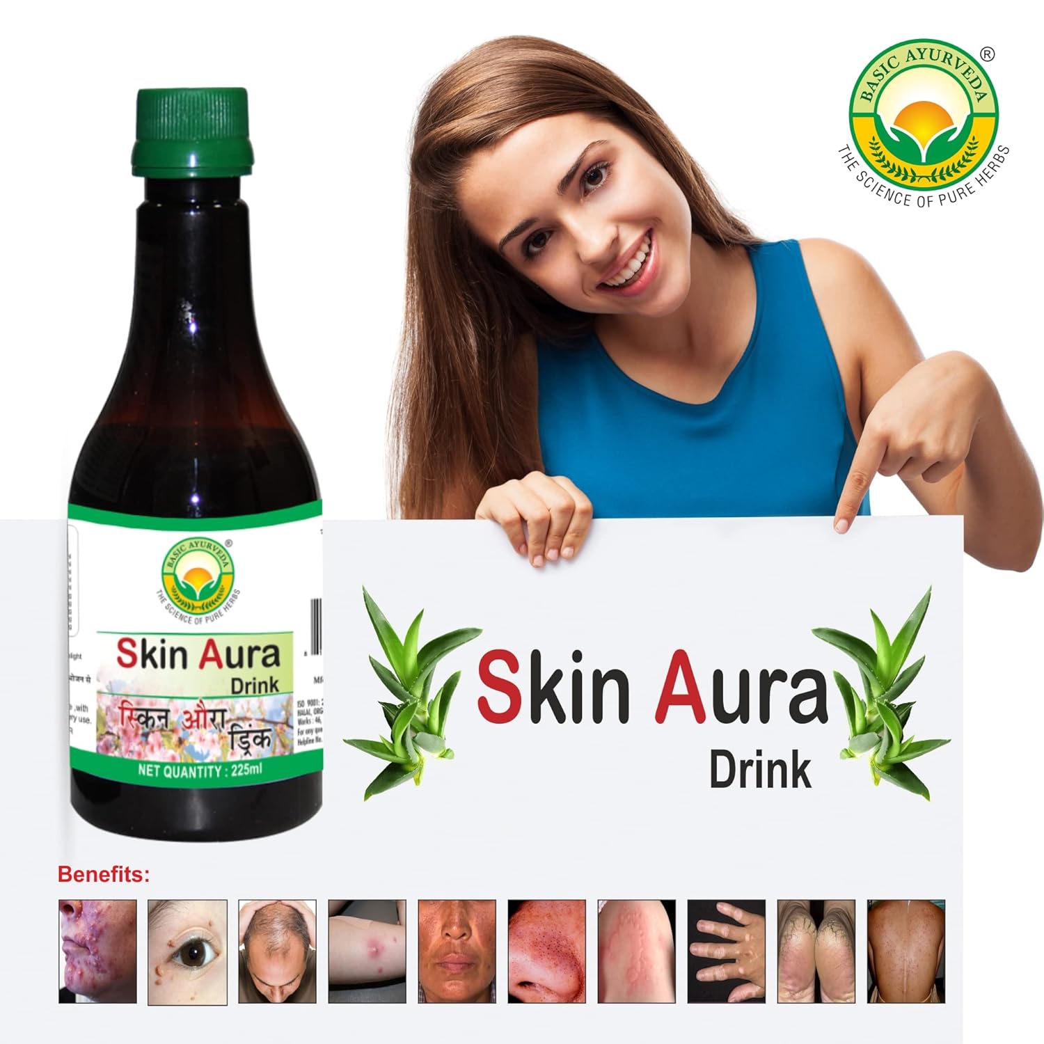 Basic Ayurveda Skin Aura Drink 255 ml For pimples and acne, dark spot, ring worms