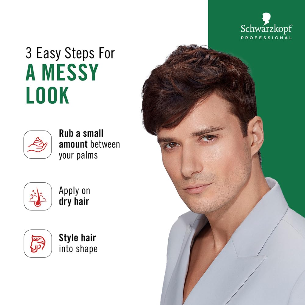 Schwarzkopf Professional OSiS+ Mess Up Hair Styling Matte Paste |Easy to Mould |Easy to apply and Wash | Vegan | Medium Hold | Dry and Non-Greasy | Matte finish| Pomade | 100 ml