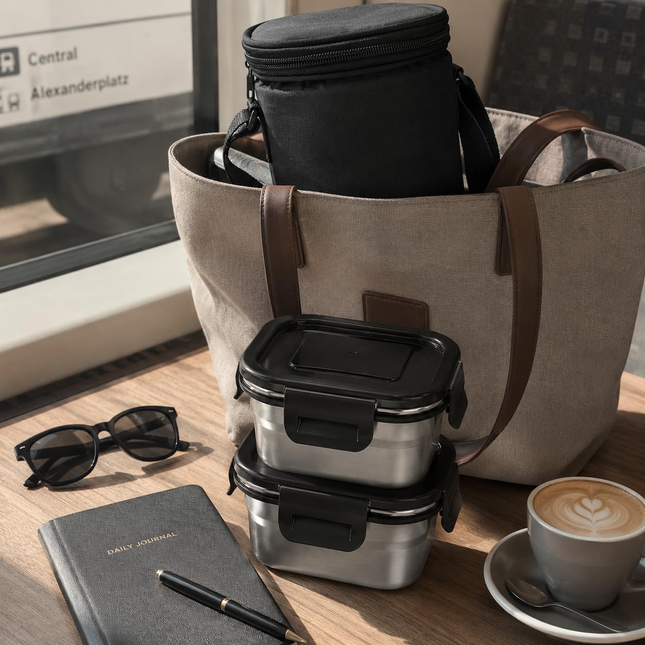Stainless Steel Lunch Box Set with Insulated Thermal Bag and SS-Spoon | Set of 3 Containers (400 ml Each) | Square | Leakproof | Airtight Lids | BPA-Free |Tiffin Box for Office, School & Travel
