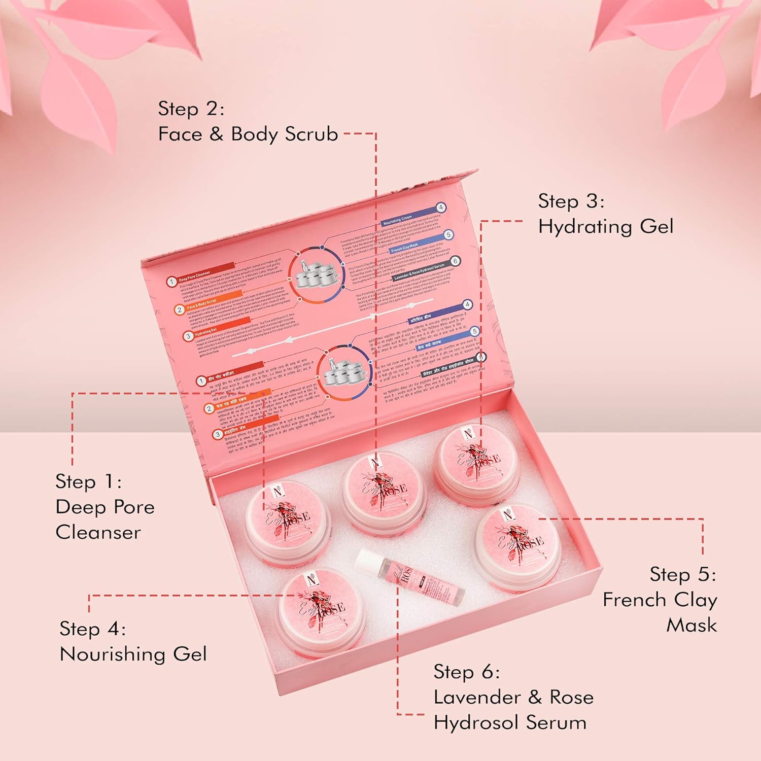 NutriGlow Natural’s English Rose Facial Kit with Natural Rose Extracts for Radiant & Glowing Skin, (250g+10ml)