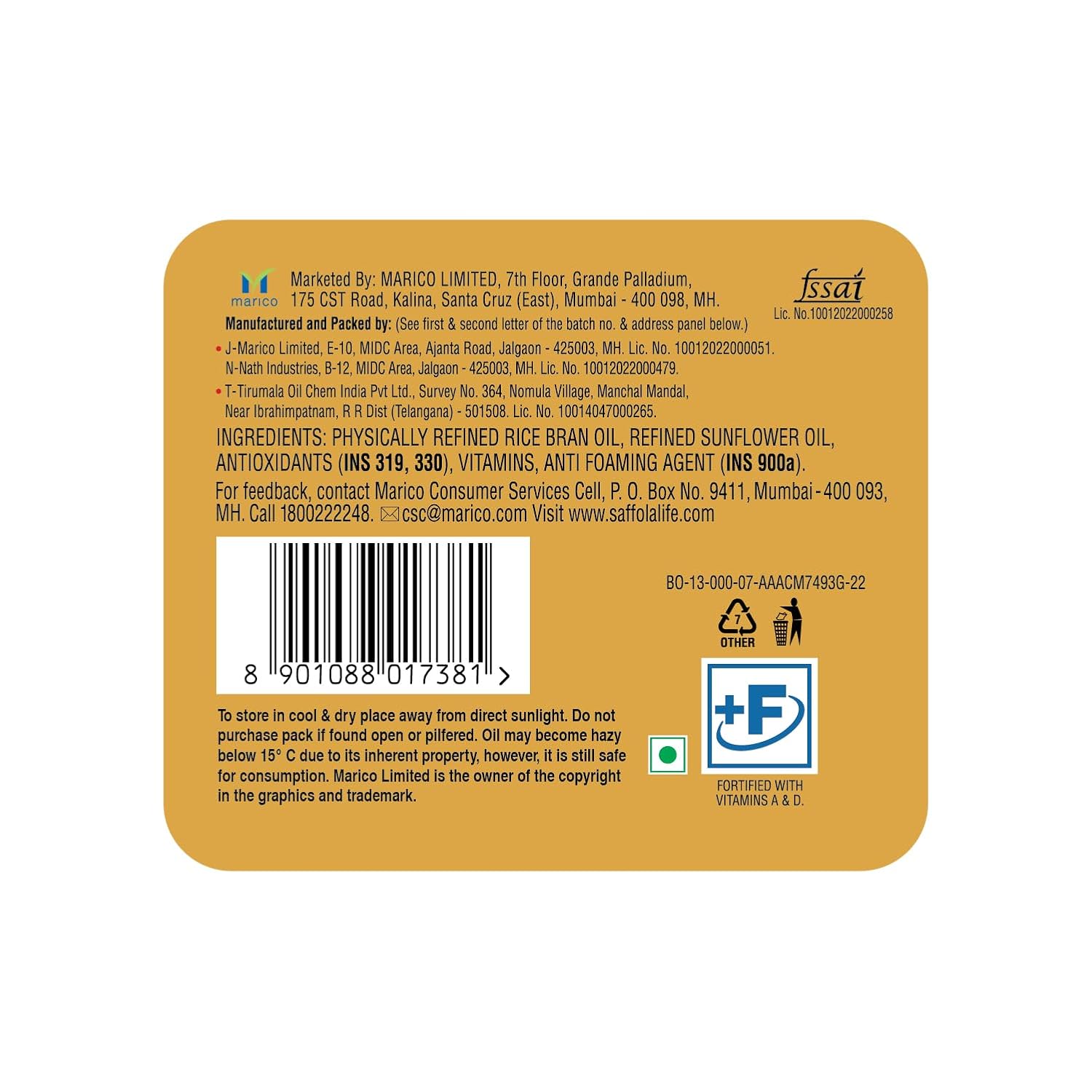 Saffola Gold Refined Cooking oil | Power of 3 - Balance of Good Fats, Triple Anti-Oxidant System & Fortified with Vitamins | Multi-Source Edible Rice Bran & Sunflower Oil | 1 Litre Pouch