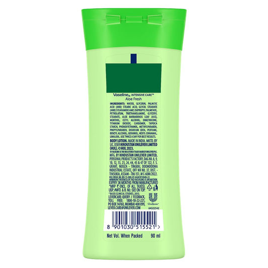 Vaseline Aloe Fresh Body Lotion,24 HR Long Lasting Moisturisation with Aloe Vera extract and Menthol 90ml