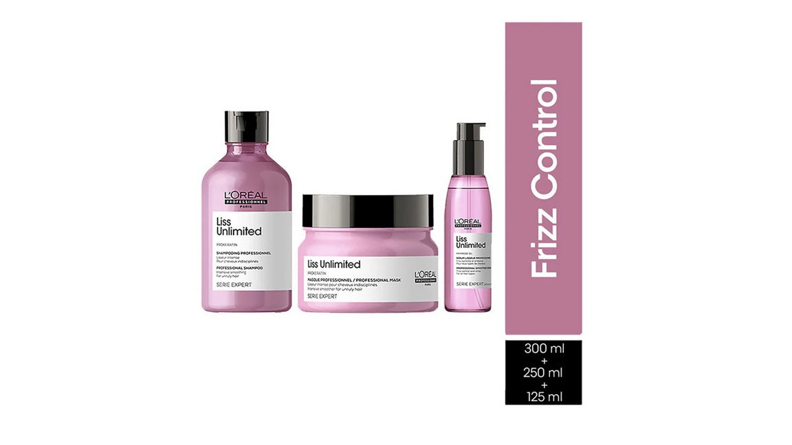 LOreal Professionnel Liss Unlimited Shampoo, Hair Mask & Hair Serum Serie Expert combo 125ml+300ml+250ml